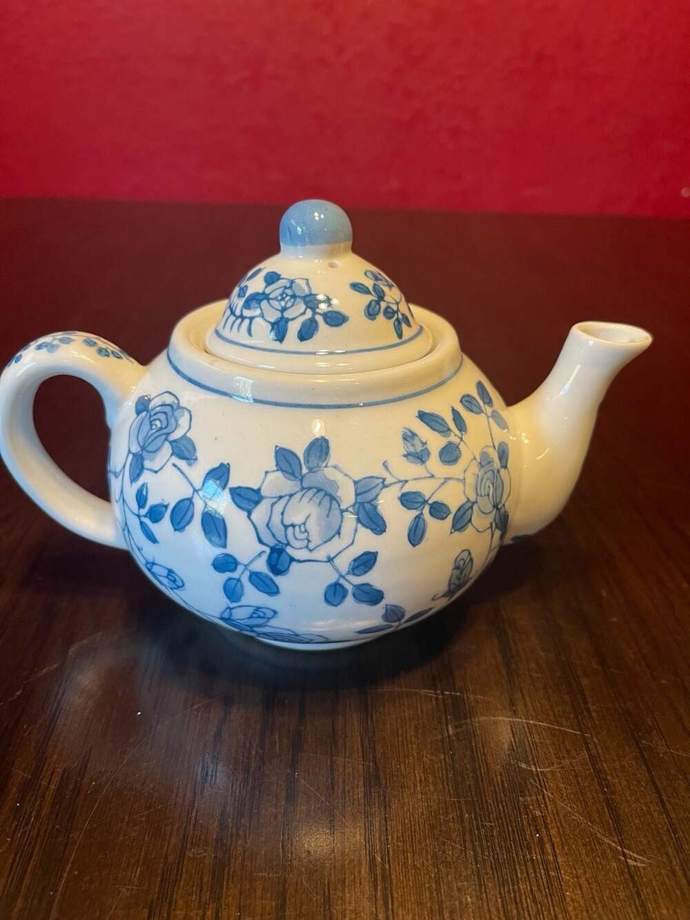 April Cornell Blue and White Rose Floral Teapot